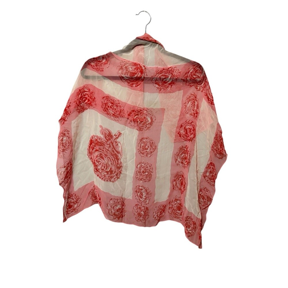 Vintage Hand Rolled Silk Blend Floral Print Scarf Pink White Japan